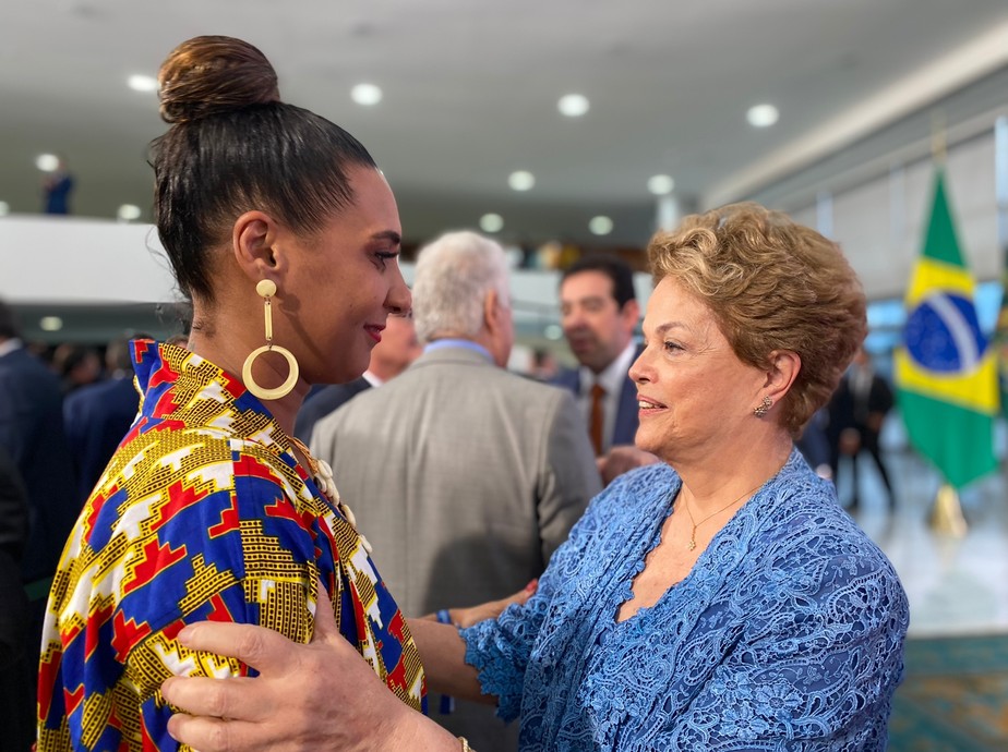 A ex-presidente Dilma Rousseff e a ministra Anielle Franco na posse de Lula