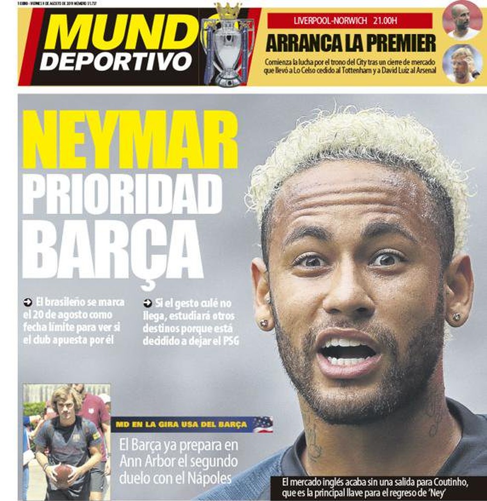 Capa do "Mundo Deportivo" fala de Neymar, Barcelona e Real Madrid — Foto: Divulgação