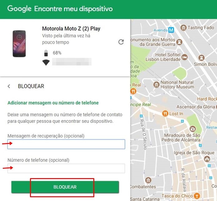 É possível inserir uma mensagem de bloqueio através do serviço do Google (Foto: Reprodução/Taysa Coelho) É possível inserir uma mensagem de bloqueio através do serviço do Google (Foto: Reprodução/Taysa Coelho)