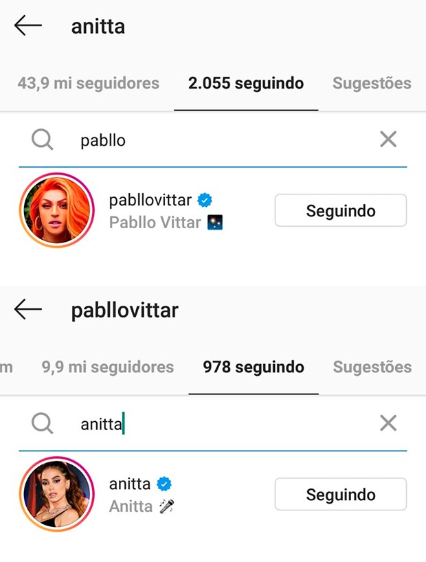 Anitta e Pabllo Vittar voltam a se seguir nas redes sociais (Foto: Reprodução/Instagram)