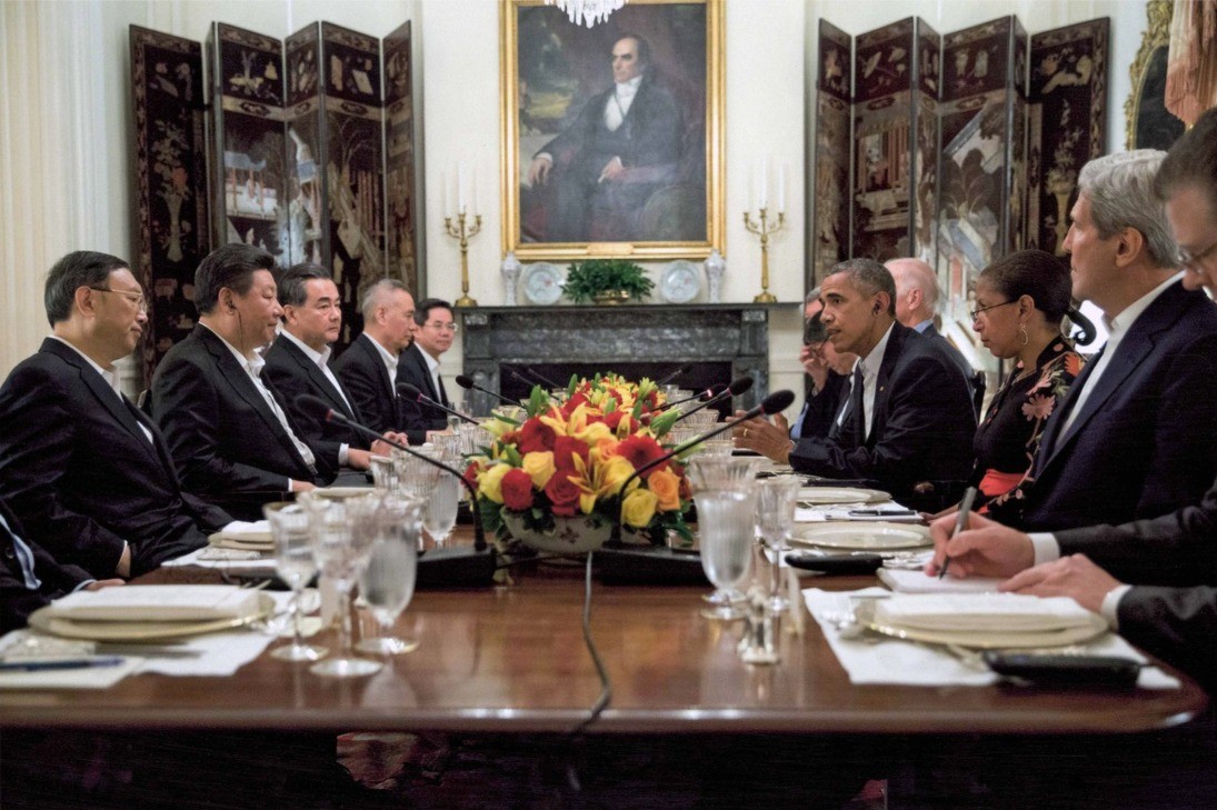 O presidente Barack Obama oferece um jantar bilateral para o presidente Xi Jinping, da China — Foto: Divulgação/Blair House