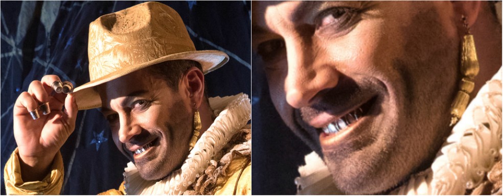 Malvino Salvador fala sobre peça: 'O ouro é o símbolo máximo do espetáculo. Sua embriaguez pelo poder é simbolizada pela troca de dentes por uma dentadura com ouro' (Foto: João Caldas/Divulgação)