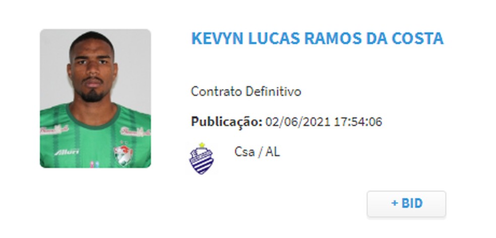 Lateral Kevyn foi regularizado na quarta pelo CSA — Foto: Reprodução CBF