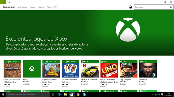 Windows Store tem coleções com jogos do Xbox, redes sociais, suporte a controle físico, entre outros (Foto: Reprodução/Elson de Souza)