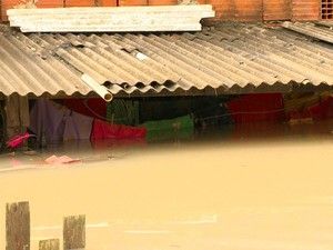 Casas foram tomadas pela água da chuva no espírito santo (Foto: Reprodução/TV Gazeta)