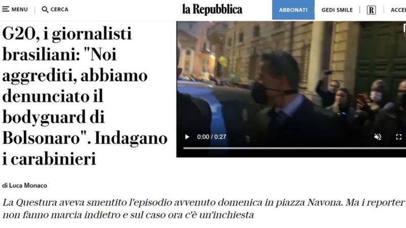 Jornal italiano La Repubblica foi um dos que noticiou agressão contra jornalistas brasileiros (Foto: Reprodução/La Repubblica  via BBC News Brasil)