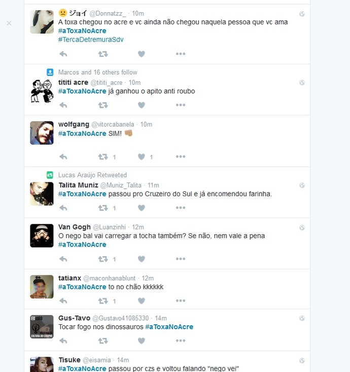 Internautas brincam no Twitter sobre a Tocha no Acre (Foto: Reprodução/Twitter)