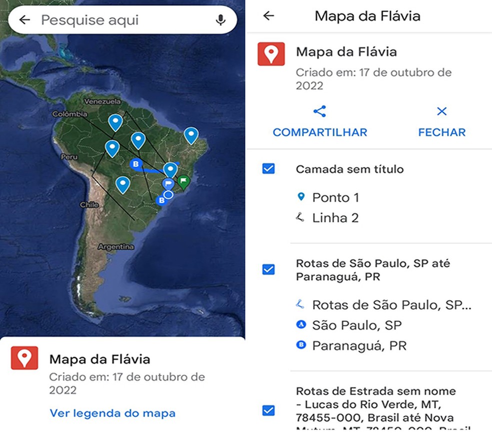 Crie mapas novos e compartilhe com pessoas com recurso do Maps  — Foto: Reprodução/Flávia Fernandes