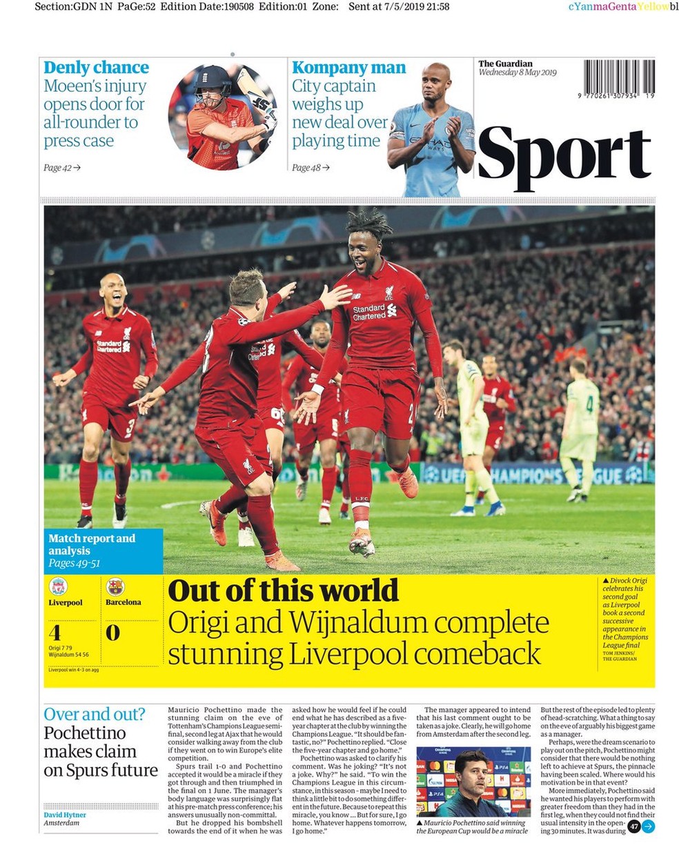 The Guardian Liverpool x Barcelona — Foto: Reprodução
