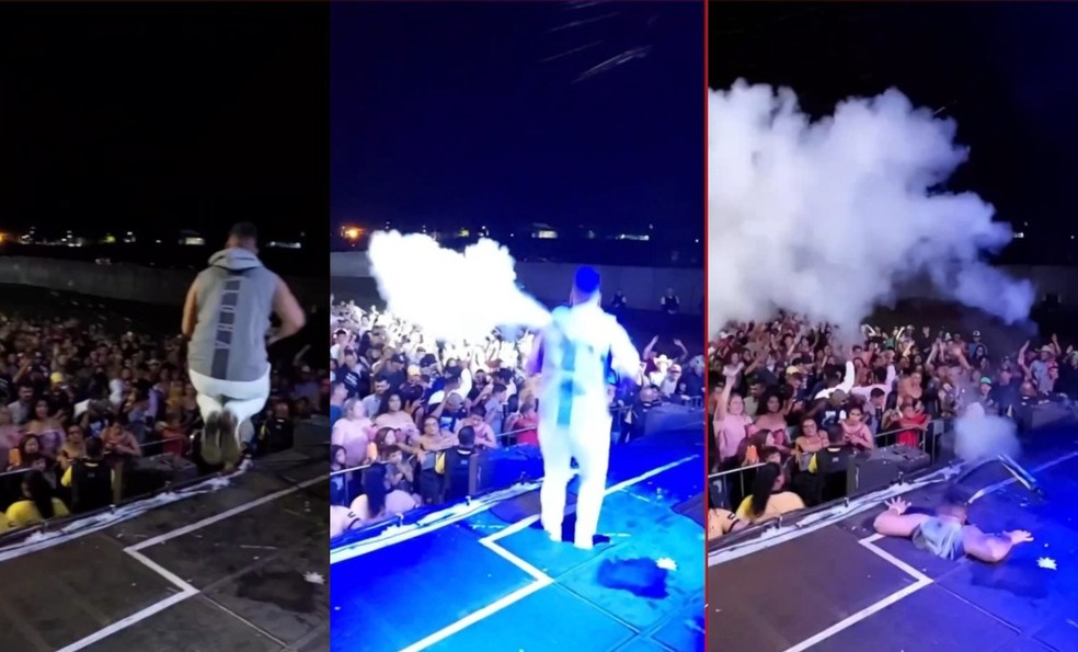 DJ caiu em buraco de palco durante show.  — Foto: Redes sociais/Reprodução