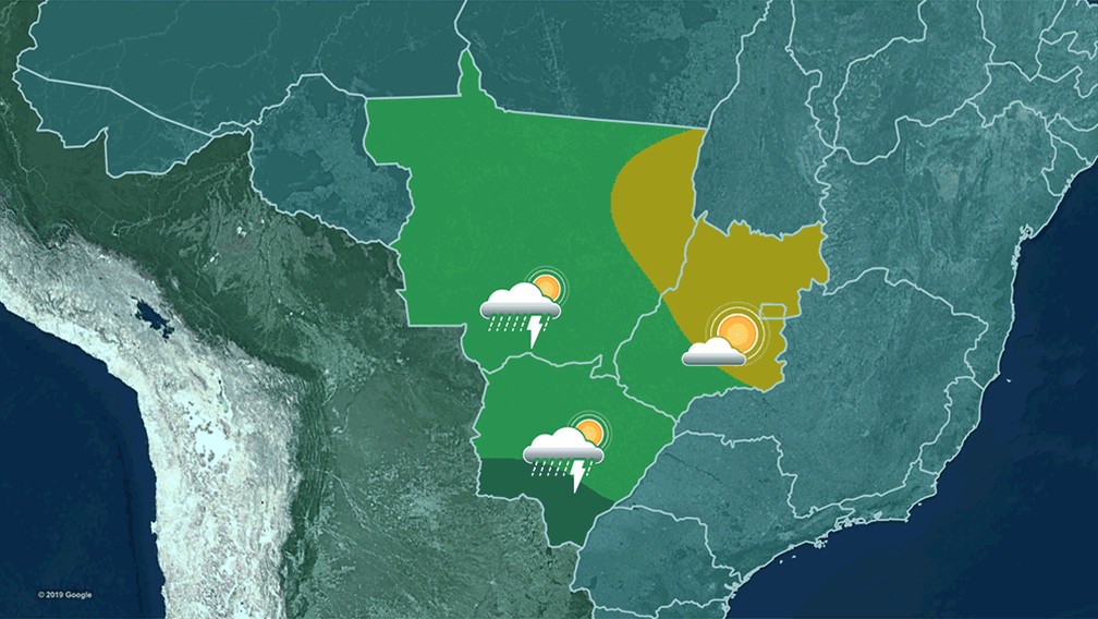 Previsão do tempo para o Centro-Oeste  — Foto: Reprodução TV Globo