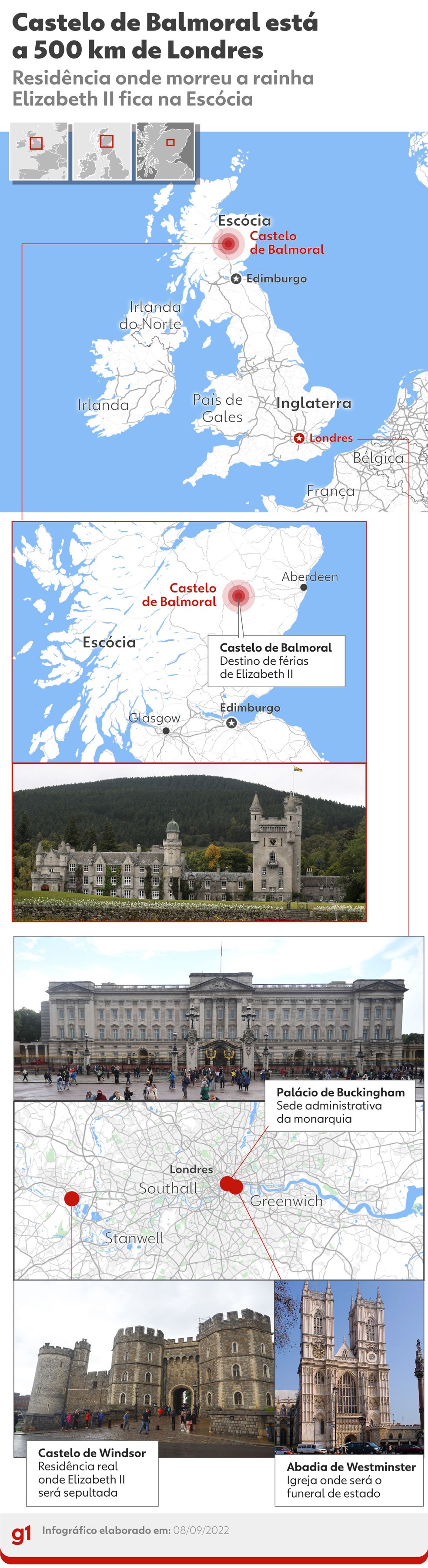 Mapa mostra onde fica o castelo Balmoral — Foto: g1