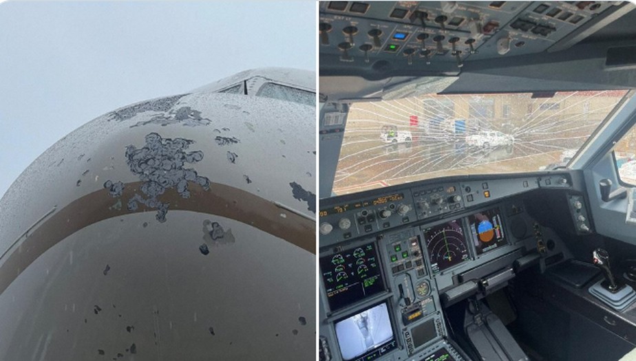 Chuva de granizo danifica aeronave durante voo