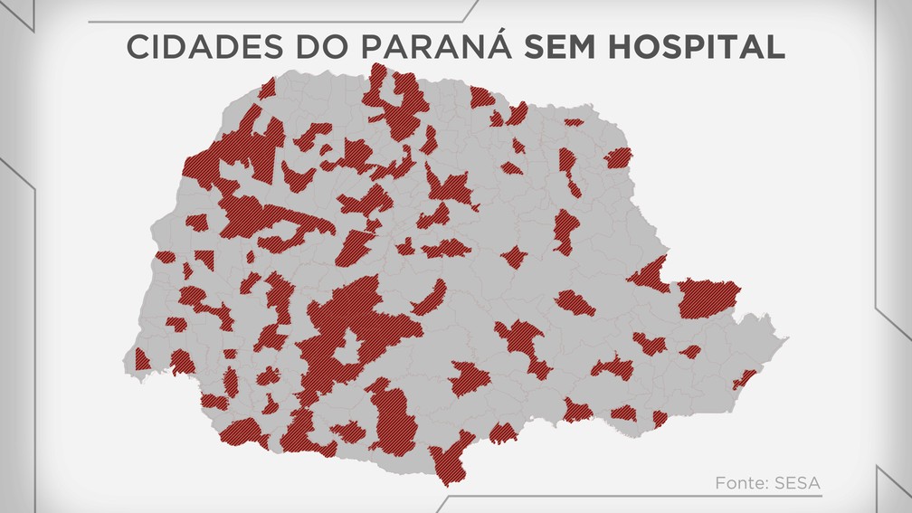 Das 399 cidades do Paraná, 154 não possuem hospital — Foto: Arte/G1
