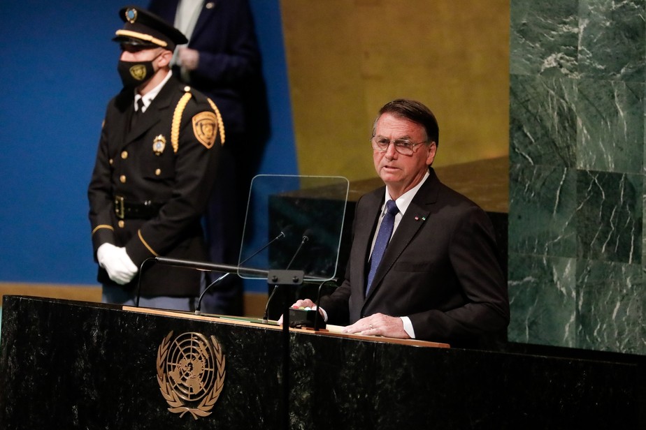 O presidente Jair Bolsonaro discursa na abertura da Assembleia Geral da ONU