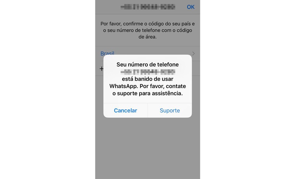 Mensagem que aparece quando o seu WhatsApp é banido.