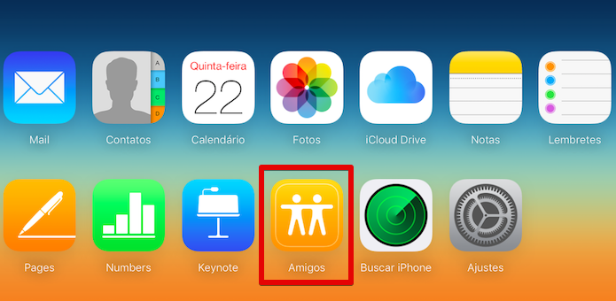 Acesse a sua conta no iCloud e abra o app Amigos (Foto: Reprodução/Helito Bijora) 