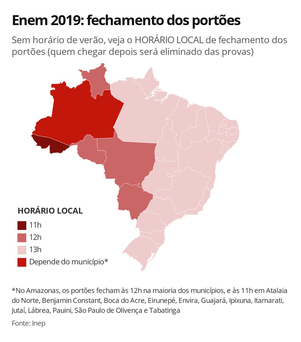 HorÃ¡rio local de fechamento dos portÃµes para o Enem 2019 â€” Foto: Ana Carolina Moreno/G1