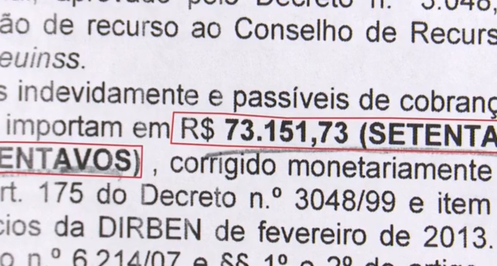 INSS quer que família devolva R$ 73 mil  — Foto: TV Subaé