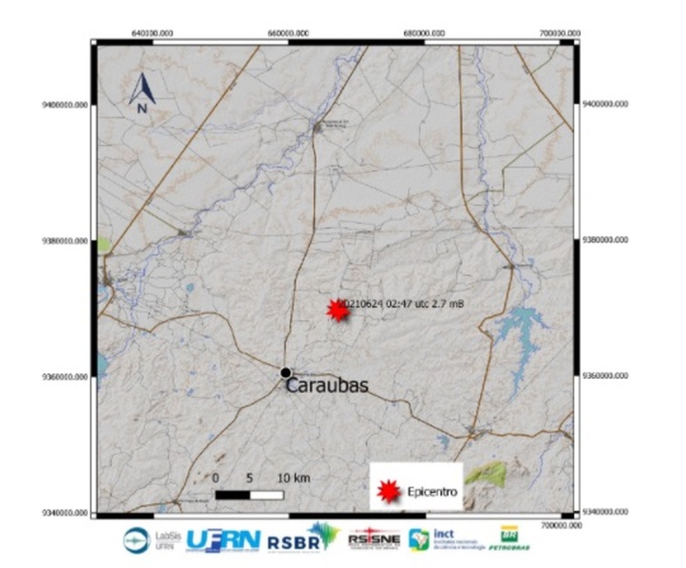 Tremor de magnitude 2.7 foi registrado em Caraúbas na noite desta quarta-feira, 23. — Foto: LabSis/UFRN