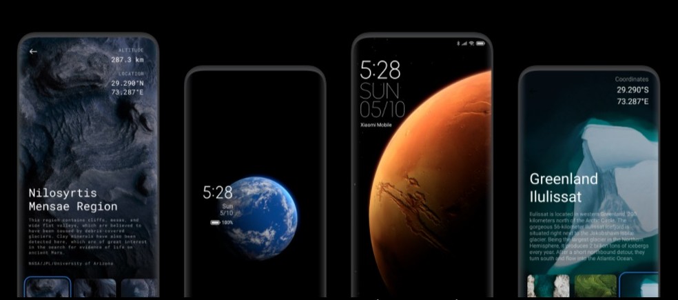 MIUI 12 apresenta papeis de parede 3D da Terra e de Marte — Foto: Divulgação/Xiaomi