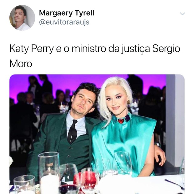 Internautas comparam Orlando Bloom a Sérgio Moro em foto com Kary Perry (Foto: reprodução/Twitter)