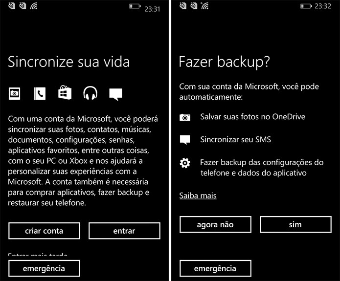 Lumia 630 pedirá por conta Microsoft e oferecerá backup de apps e mensagens (Foto: Reprodução/Elson de Souza)