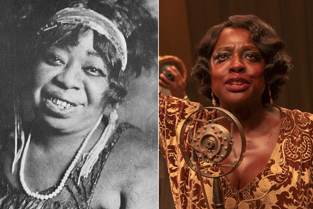 Viola Davis como cantora de blues Ma Rainey no filme "A voz suprema do blues" — Foto: Divulgação