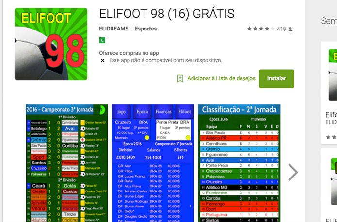 Elifoot 98 no Google Play (Foto: Reprodução/Felipe Vinha)