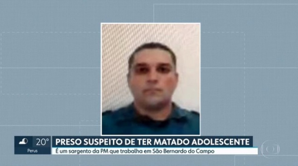 O sargento da PM Adriano Fernandes de Campos, apontado como suspeito da morte do jovem Guilherme Silva Guedes. — Foto: Reprodução/TV Globo