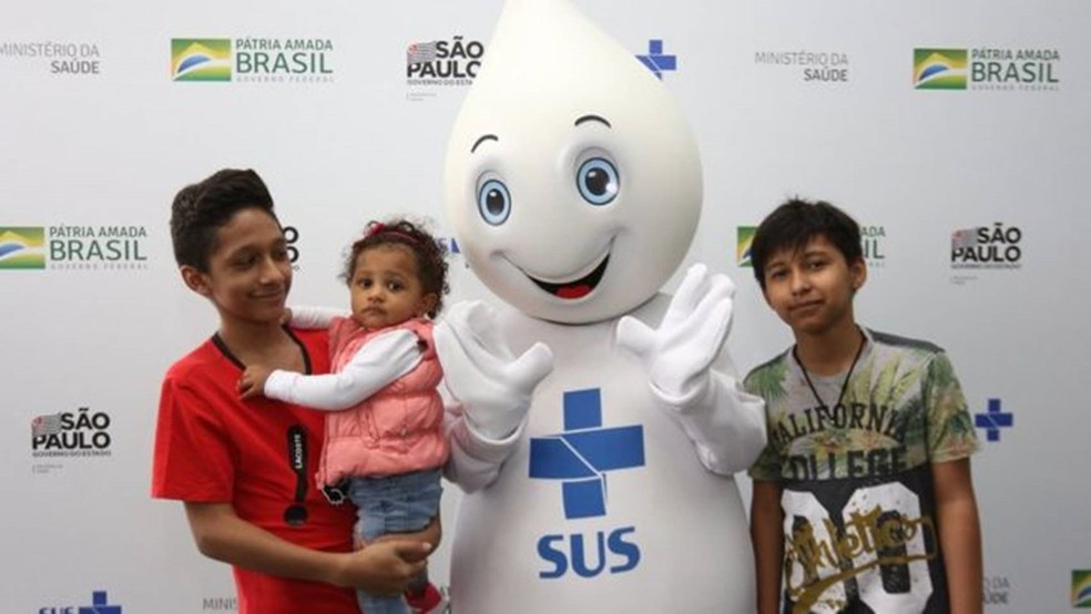 Zé Gotinha em campanha de vacinação em SP, em 2019 — Foto: Erasmo Salomão/Ministério da Saúde/ Divulgação/ BBC