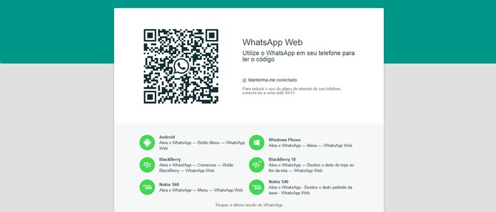 WhatsApp pode ser acessado pelo navegador mas precisa do celular para funcionar (Foto: Reprodu??o/Barbara Mannara)