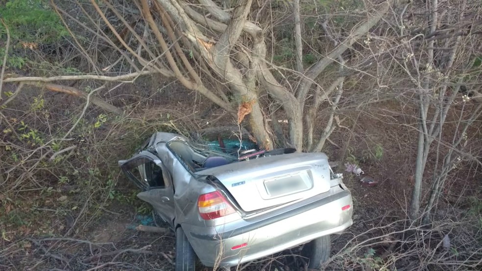 Carro bateu em uma Ã¡rvore na MG-122 â€” Foto: Corpo de Bombeiros/ DivulgalÃ§Ã£o