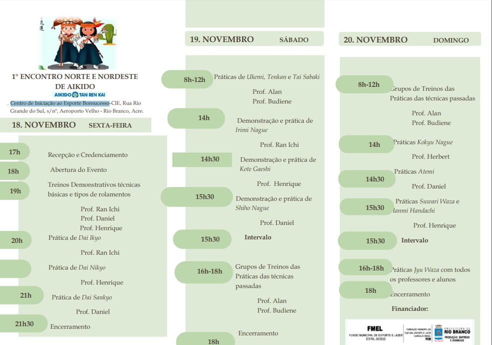 Programação do 1º Encontro Norte e Nordeste de Aikido — Foto: Divulgação