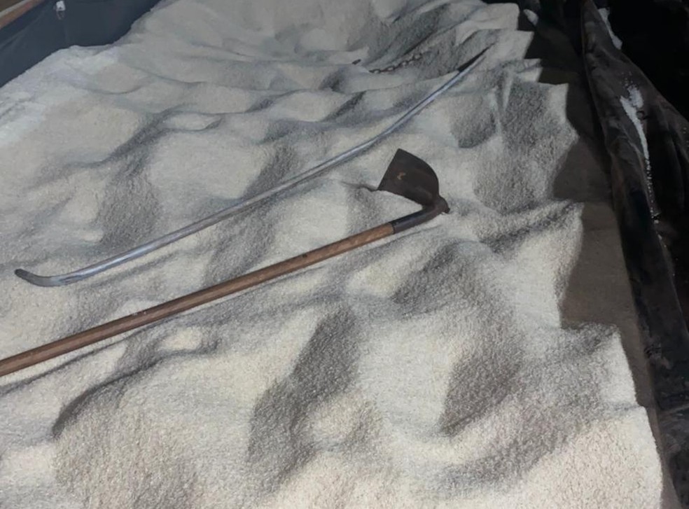 Maconha estava escondida sob carga de arroz à granel em Guapiaçu  — Foto: Divulgação/Polícia Civil de Rio Preto 