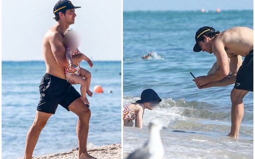 Joe Jonas se diverte em praia com a filha em Miami