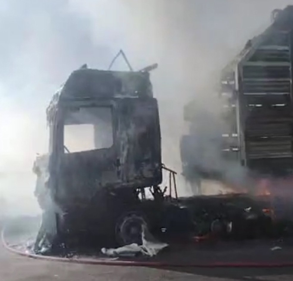 Caminhão pegou fogo e ficou destruído em rodovia de Sud Menucci — Foto: Arquivo pessoal 