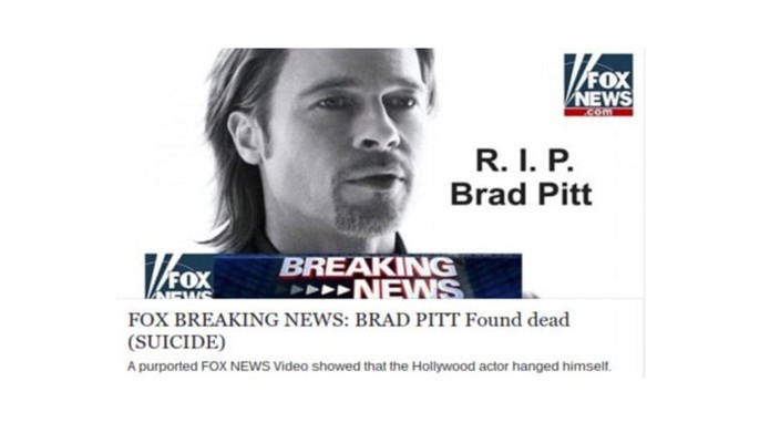 A falsa notícia sobre a morte de Brad Pitt espalha vírus nas redes sociais (Foto: Reprodução/The Next Web)