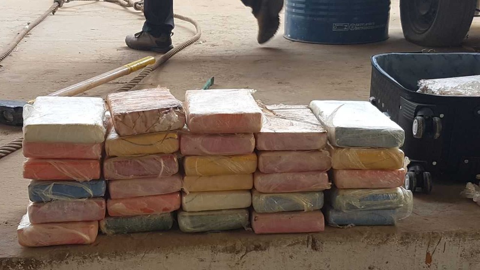 Drogas apreendidas dentro de blocos de mármore (Foto: Divulgação/ Polícia Federal)