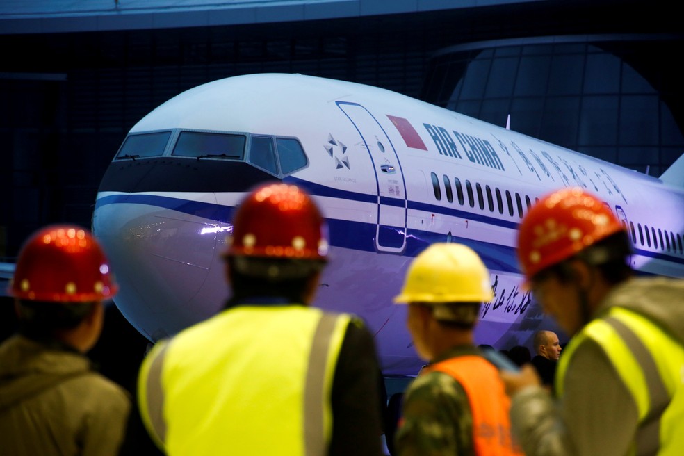 CerimÃ´nia de entrega do Boeing 737 Max 8 para operaÃ§Ã£o na China â€” Foto: Thomas Peter/Reuters