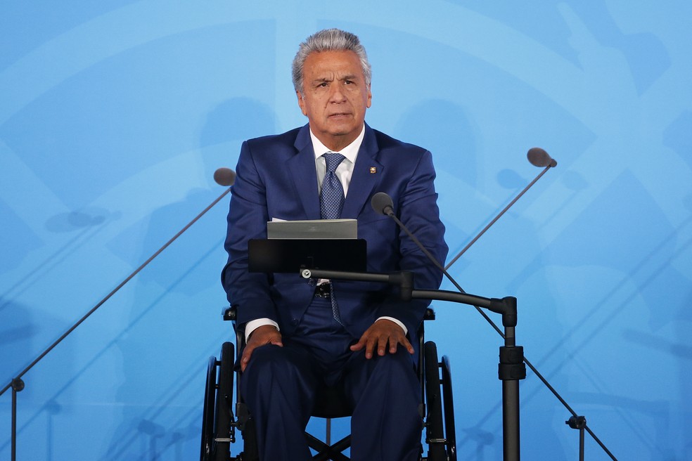 Lenín Moreno, presidente do Equador, em discurso na Assembleia Geral da ONU em setembro — Foto: Jason DeCrow/Arquivo/AP Photo