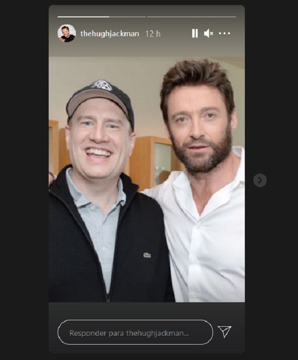 A foto compartilhada pelo ator Hugh Jackman com ele na companhia do produtor Kevin Feige, chefão dos estúdios Marvel (Foto: Instagram)