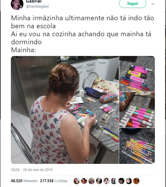 Mãe de Gabriel Bezerra escreveu mensagens motivacionais nos lápis e canetas da filha, que estava com problemas na escola (Foto: Reprodução Twitter)