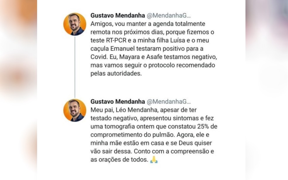 Prefeito Gustavo Mendanha anunciou a contaminação dos filhos em rede social — Foto: Reprodução/TV Anhanguera