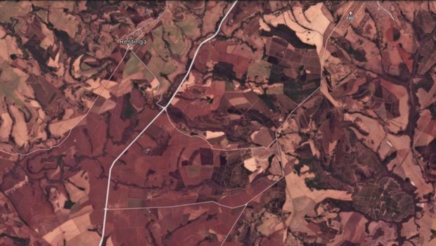 BBC- Imagem de satélite dos arredores de Franca, uma das cidades impactadas pela tempestade de poeira (Foto: Planet via BBC News Brasil)