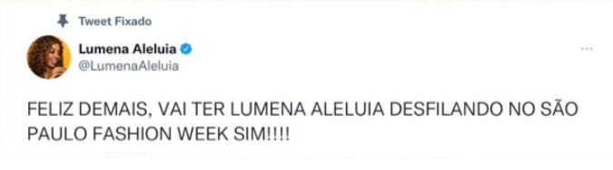 Tweet-revelação de Lumena Aleluia (Foto: Reprodução Twitter)