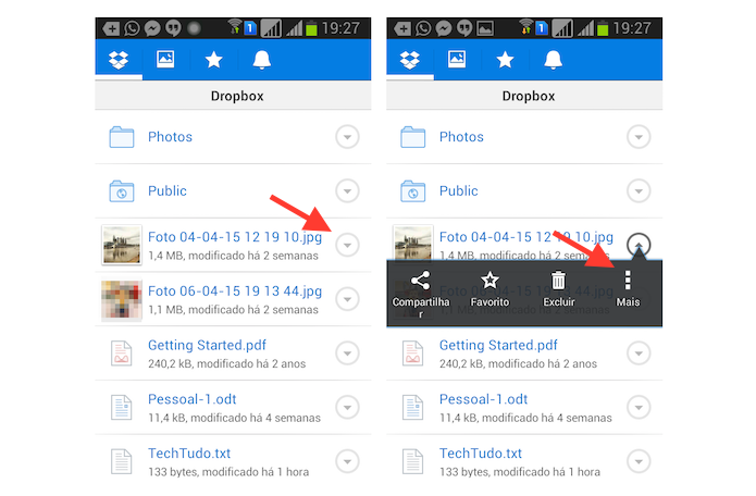 Acessando as opções avançadas de um arquivo no Dropbox para Android (Foto: Reprodução/Marvin Costa)