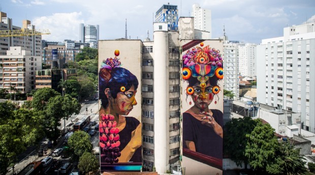 Os sócios se especializaram em murais na lateral de prédios em São Paulo (Foto: Divulgação)