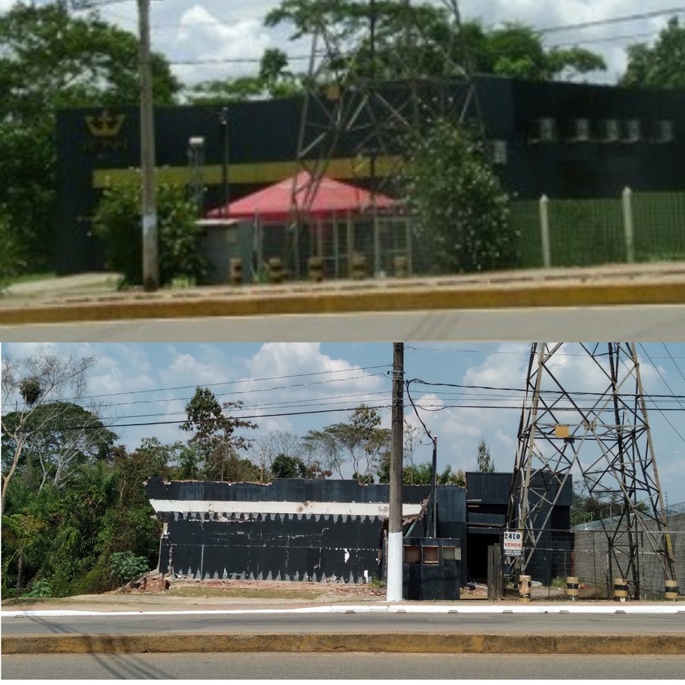 Registro de 2013 (de cima) mostra como era o prédio da antiga boate e como está agora (de baixo) — Foto: Duaine Rodrigues e Aline Nascimento/G1 