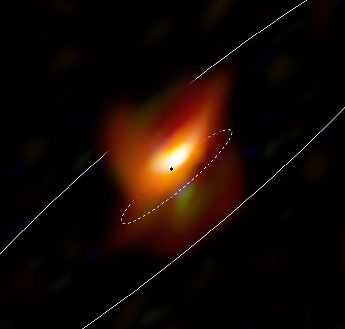 Imagem feita pelo instrumento MATISSE no Interferômetro do Very Large Telescope (VLT) do ESO mostra a região mais interna da galáxia ativa Messier 77 (Foto: ESO/Jaffe, Gámez-Rosas et al.)